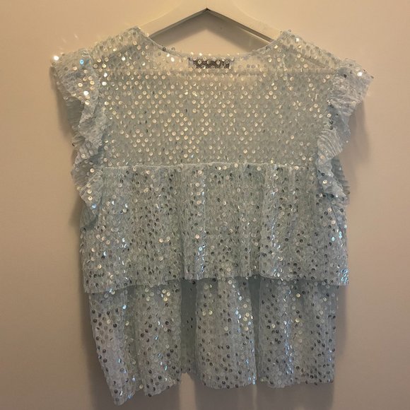 Zara Sequin Ruffled Top - Picture 2 of 2